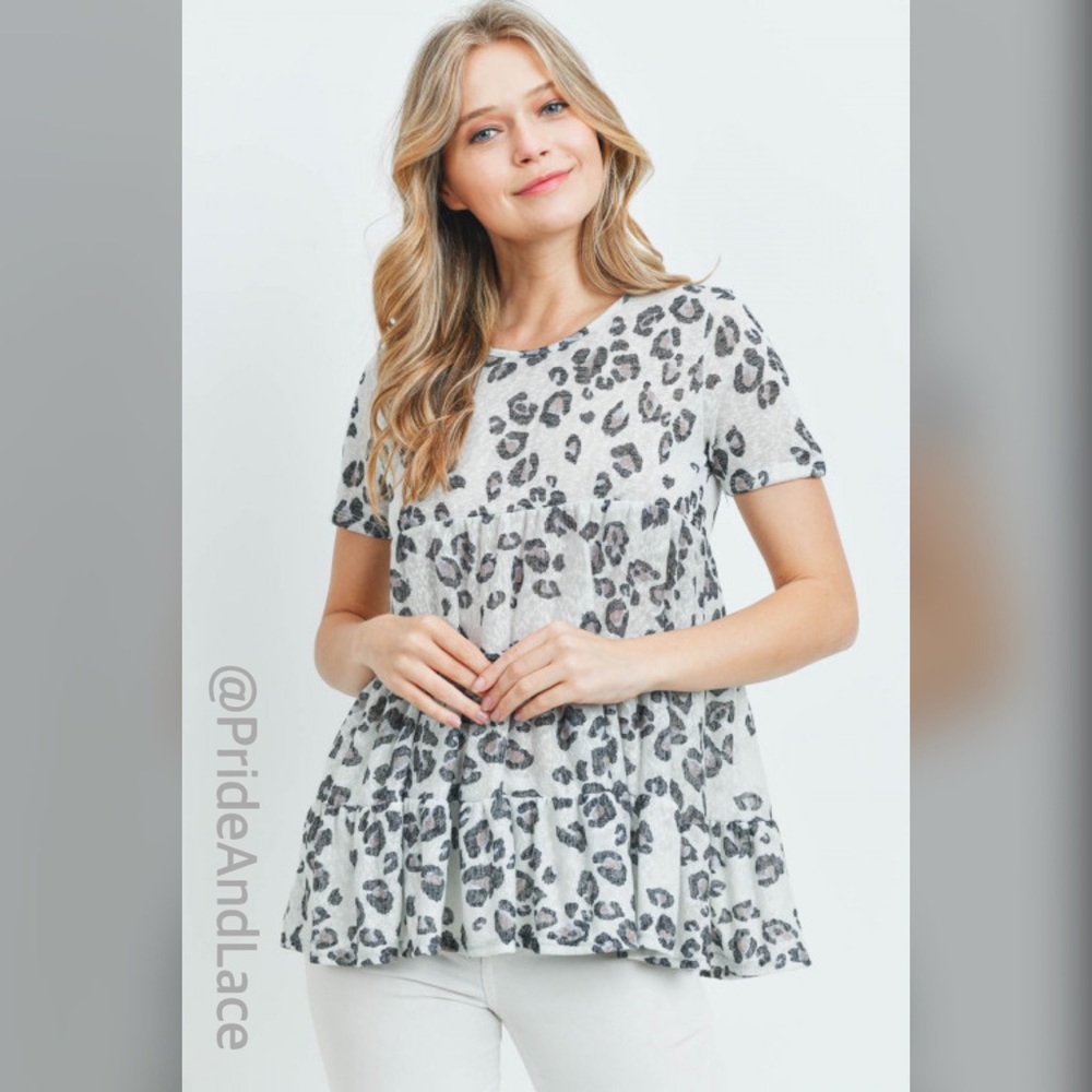 LAST 2️⃣ ANIMAL PRINT SHORT SLEEVES TOP-IVORY/GRAY/BROWN